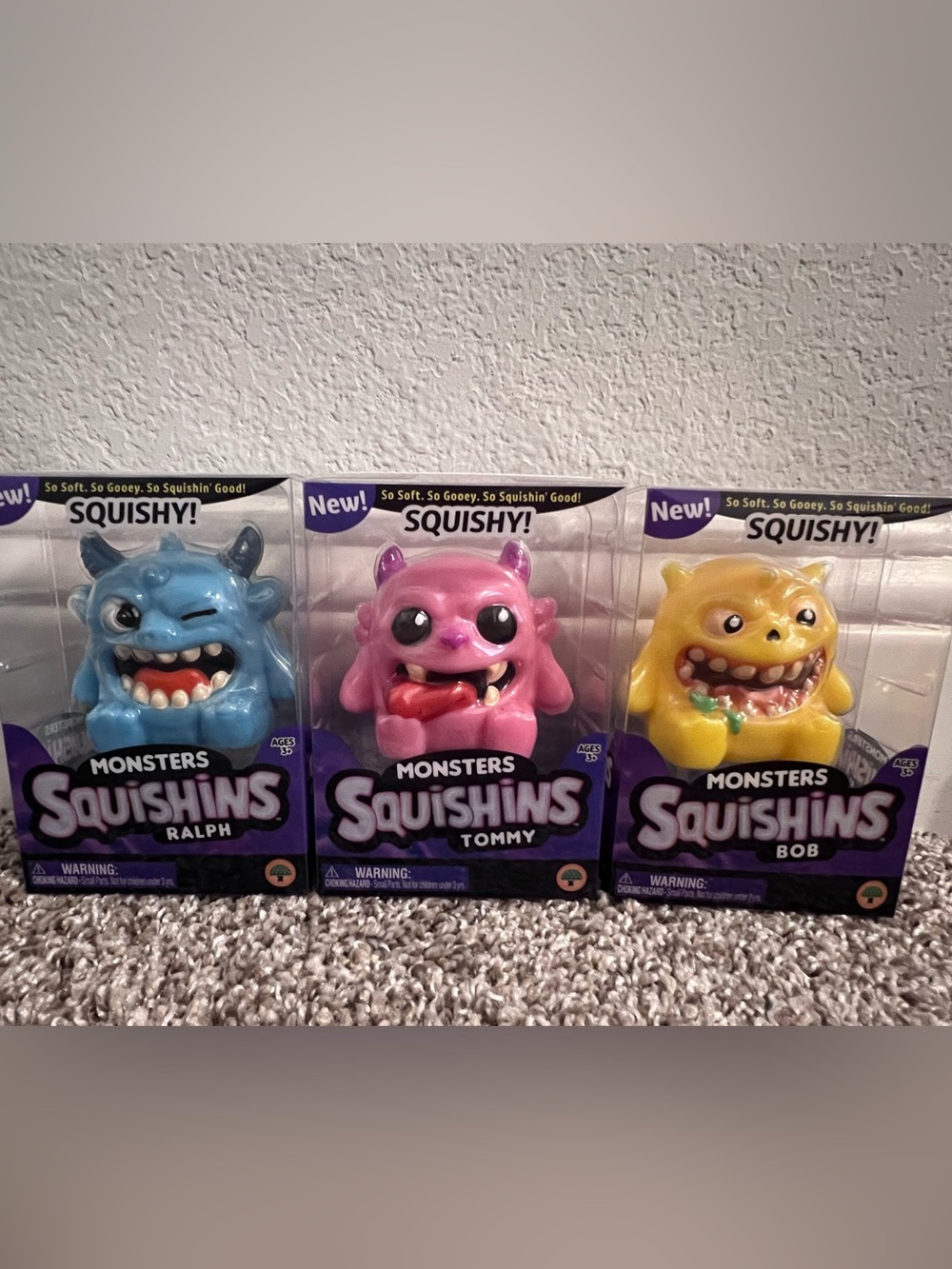 3 pack Viral Monsters Squishins Collectible Squishies 👹💙👹🩷👹💛
